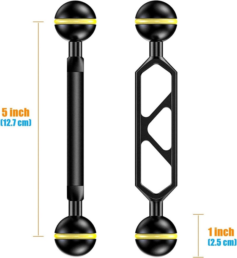 Seafrogs Double Ball Arm 5.0" Essential Underwater Photography Gear Lighting System Aluminum Alloy Diving Equipment Accessory Lightweight Arms AM-16 - Image 2
